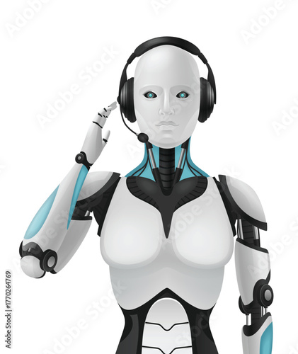 Robot android realistic 3d composition with artificial support agent cybernetic