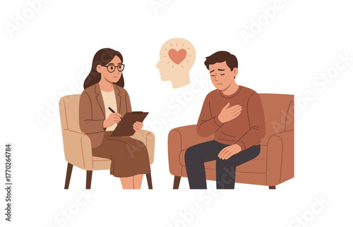 therapy session mental health support and emotional healing flat vector illustration style isolated on white background