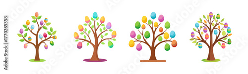 Whimsical easter egg trees festive spring holiday celebration art