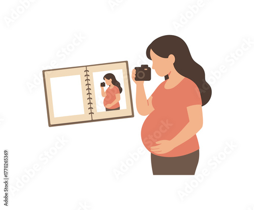 belly bump photo memory keeping and pregnancy journey flat vector illustration style isolated on white background