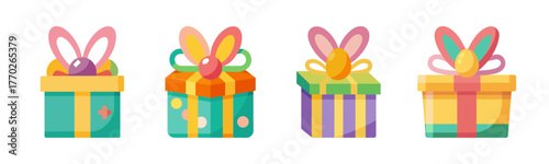 Collection of easter gift boxes with bunny ears decorations