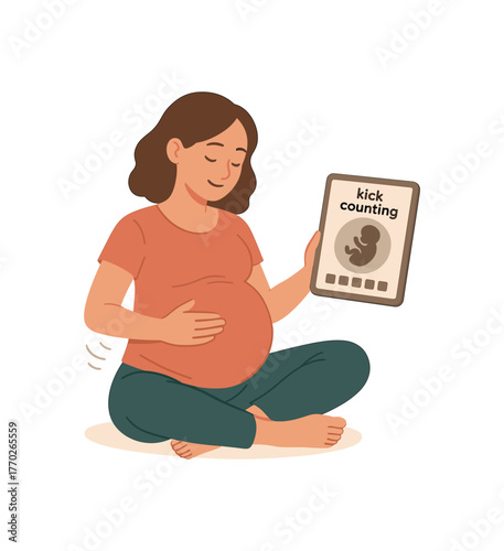 kick counting pregnancy milestone and baby activity tracking flat vector illustration style isolated on white background