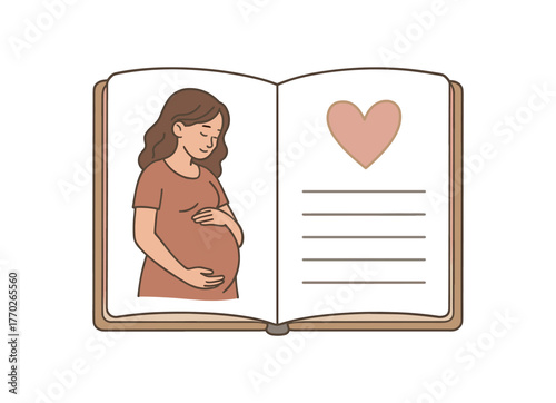 pregnancy journal documenting journey and emotional reflection flat vector illustration style isolated on white background