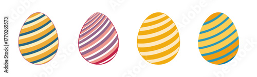 Four colorful striped eggs easter celebration spring holiday design elements