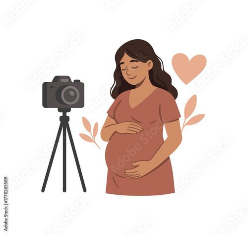maternity photoshoot capturing special memories and motherhood journey flat vector illustration style isolated on white background