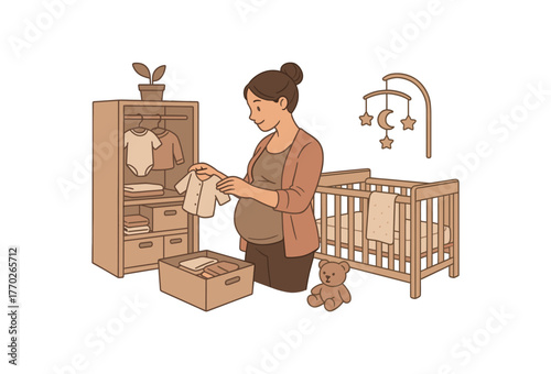 nesting home organization and baby arrival preparation flat vector illustration style isolated on white background