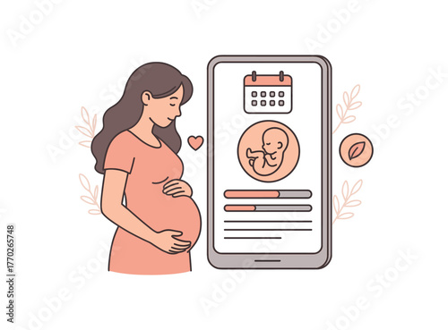 pregnancy app daily tracking and baby development insights flat vector illustration style isolated on white background