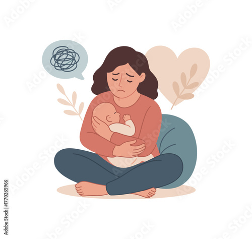 postpartum mental health support emotional wellbeing and recovery flat vector illustration style isolated on white background