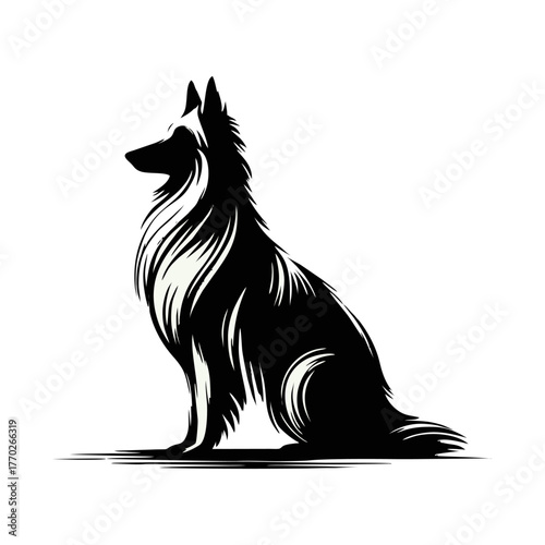 Silhouette of a Sitting Belgian Shepherd Dog
