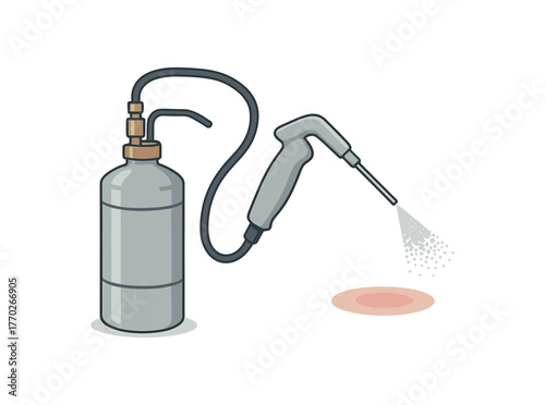 liquid nitrogen cryospray medical device and precision cooling treatment flat vector illustration style isolated on white background