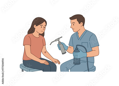 cryosurgery of skin wart outpatient procedure and dermatological care flat vector illustration style isolated on white background