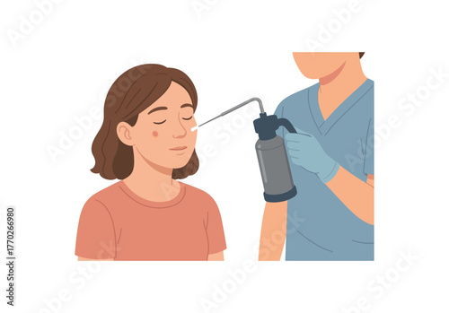 patient receiving cryotherapy on facial lesion non invasive treatment and care flat vector illustration style isolated on white background