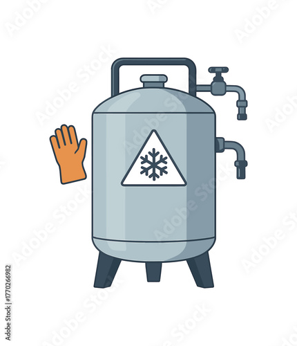 cryogenic storage tank for liquid nitrogen medical supply and safety handling flat vector illustration style isolated on white background