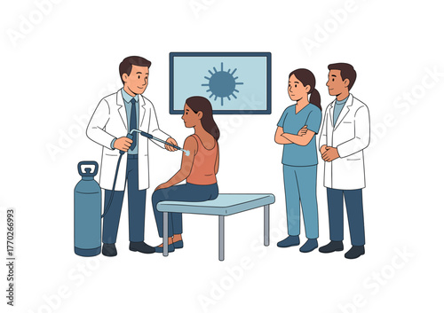 cryosurgery training session medical education and clinical practice flat vector illustration style isolated on white background