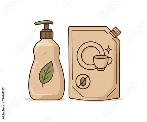 zero contain dish soap refill natural cleaning and plastic free kitchen flat vector illustration style isolated on white background