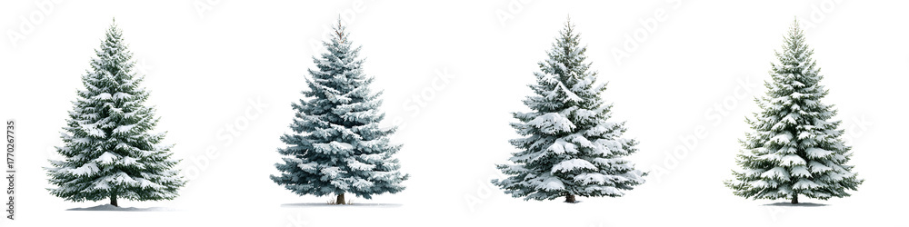 Fototapeta premium Snowy Christmas Trees Collection Isolated on White