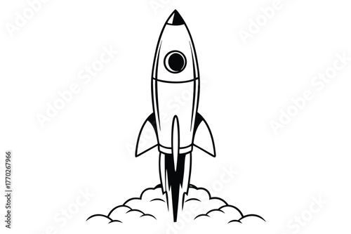 Rocket Launch Line Art Illustration