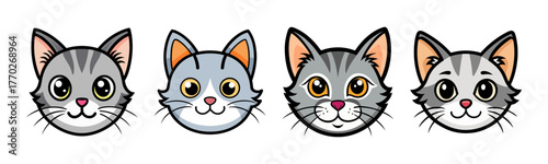 Cute grey tabby kitten faces collection adorable animal art