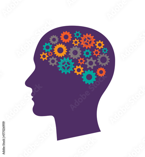 abstract head gears brain silhouette icon symbol isolated on transparent background vector illustration