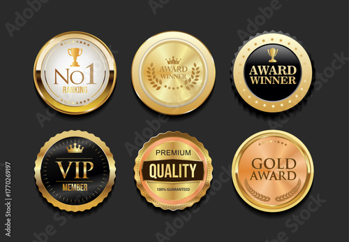 Collection of premium quality and customer satisfaction warranty guaranteed golden badges and emblem 