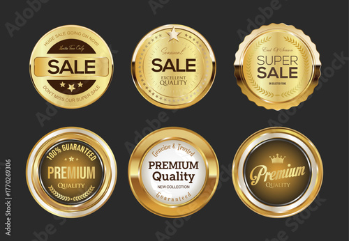 Collection of premium quality and customer satisfaction warranty guaranteed golden badges and emblem 