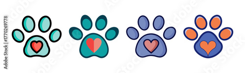 Cute paw prints with hearts animal lover graphics set