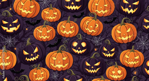 Spooky Halloween Pumpkin Patch Seamless Pattern
