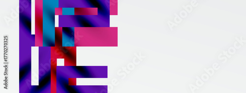 Abstract geometric shapes, vibrant magenta, purple, cyan hues. Minimalist design, clean lines, modern aesthetic. White space dominates composition.