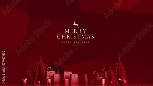 Minimal Red Merry Christmas and Happy New Year Background