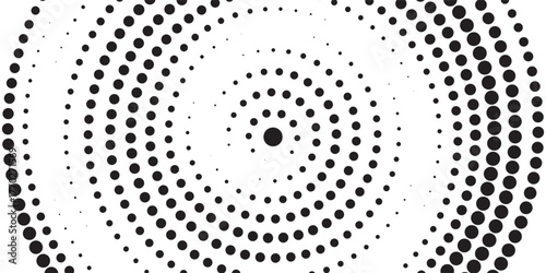 Abstract background with halftone triangles in spiral. Modern circle pattern. Futuristic concept, logo. Black shape on a white background and the same white shape on the black side.