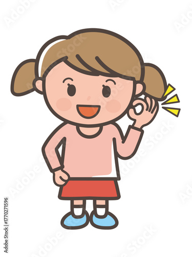 笑顔でOKする女の子の全身イラスト