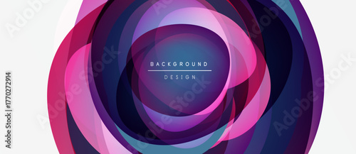 Abstract layers create circular pattern. Vibrant magenta, purple hues dominate design. Modern, stylish background element.