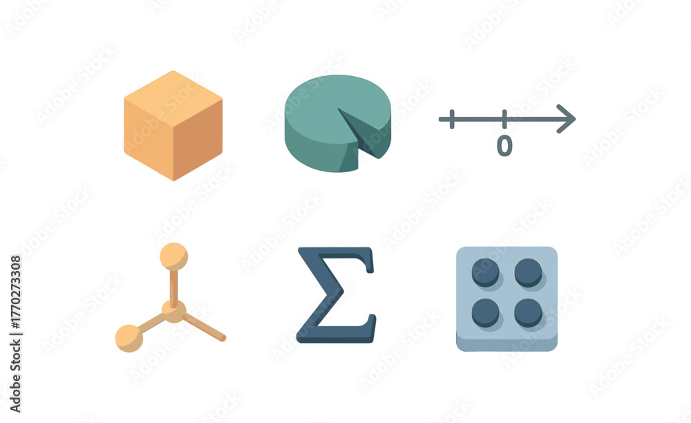 Naklejka premium isometric icon items isolated on white background whole integer unit whole pie chart whole number line whole object model whole sum whole set grouping