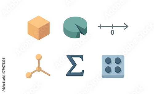 isometric icon items isolated on white background whole integer unit whole pie chart whole number line whole object model whole sum whole set grouping