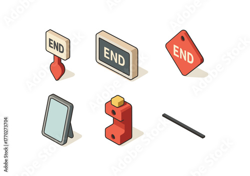 isometric icon items isolated on white background point coordinate game screen of file token mirror finish stop switch boundary line