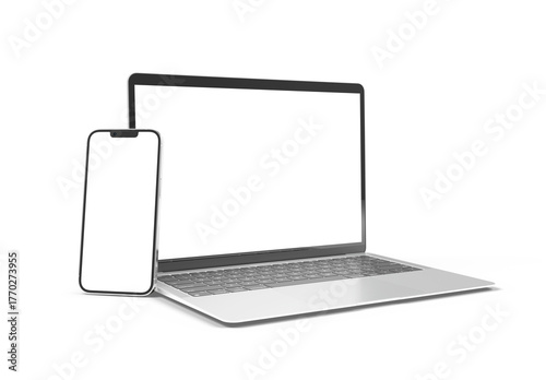 Mobile phone and laptop isolated on transparent background 3d rendering