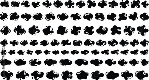 Abstract black blobs, organic shapes, vector texture, graphic elements, white highlights, modern design, pattern set, minimal art, UI assets