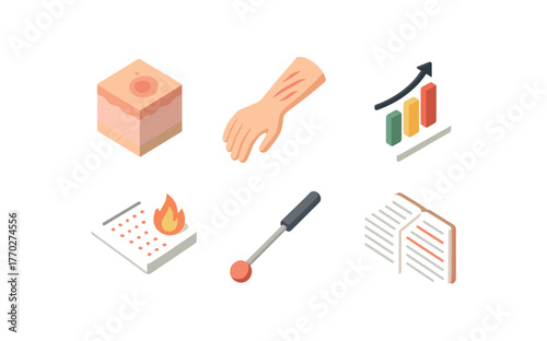 isometric icon items isolated on white background irritation inflammation model irritation scratch stimulus irritation sensitivity chart irritation flare predictor irritation inhibition