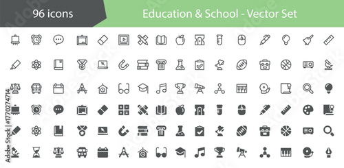 Education and Learning thin line icons set. E-learning, online education elements - minimal thin line web icon set.
