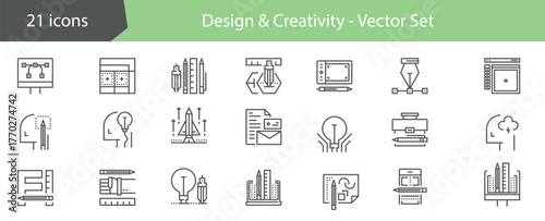 Set of thin line icons of graphic design. Art, creativity and graphic design. Vector illustrator.