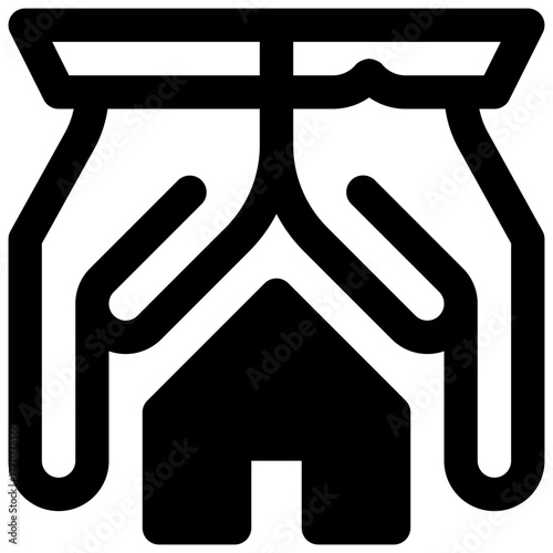 Homeless shelter. Outlined stroke vector icon with black-filled details.