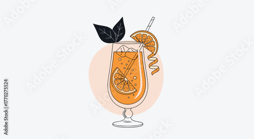 Vibrant orange cocktail with fresh citrus slices ice and mint offers a refreshing summer escape and sophisticated drink presentation