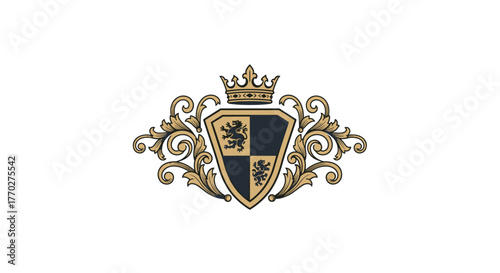 Elegant vintage heraldic crest featuring lions and crown, perfect for luxury brands and official seals