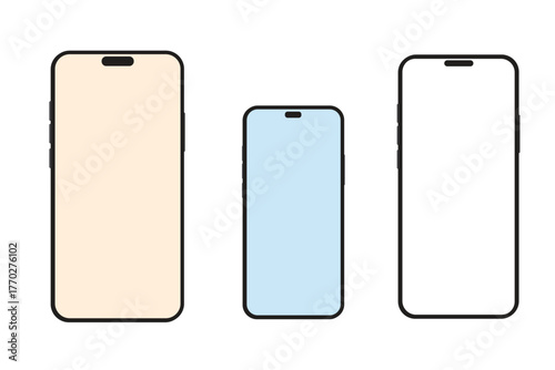 Modern smartphones lined up side by side with colorful illuminated screens and dark display vector