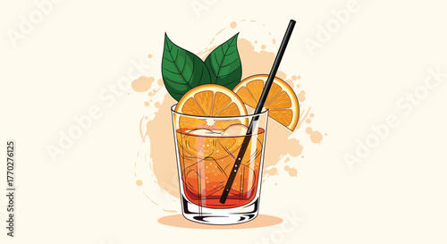 Vibrant orange cocktail with fresh citrus slices and mint leaves, perfect for summer refreshment and bar promotions