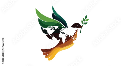 Symbol of global unity and enduring hope, a dove carries an olive branch representing peace and new beginnings worldwide