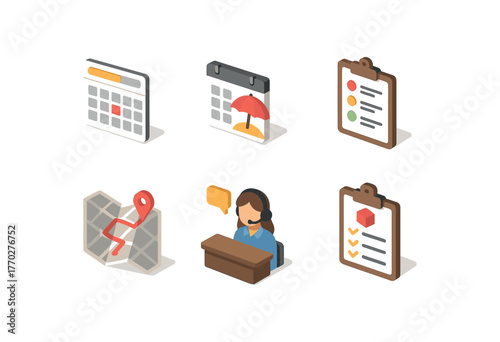 isometric icon items isolated on white background busy season loading schedule busy season holiday schedule busy season shift roster busy season traffic map busy season service desk busy