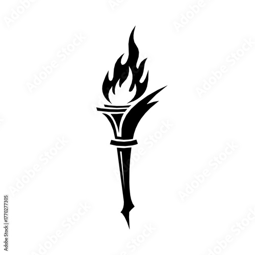 Burning torch with bright flame