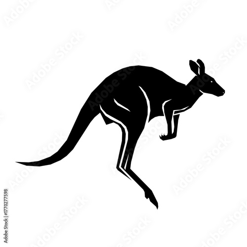 Black silhouette of a kangaroo jumping