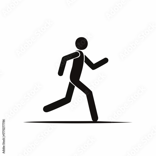 Simple black stick figure running, a minimalist vector icon of a person jogging on a clean white background